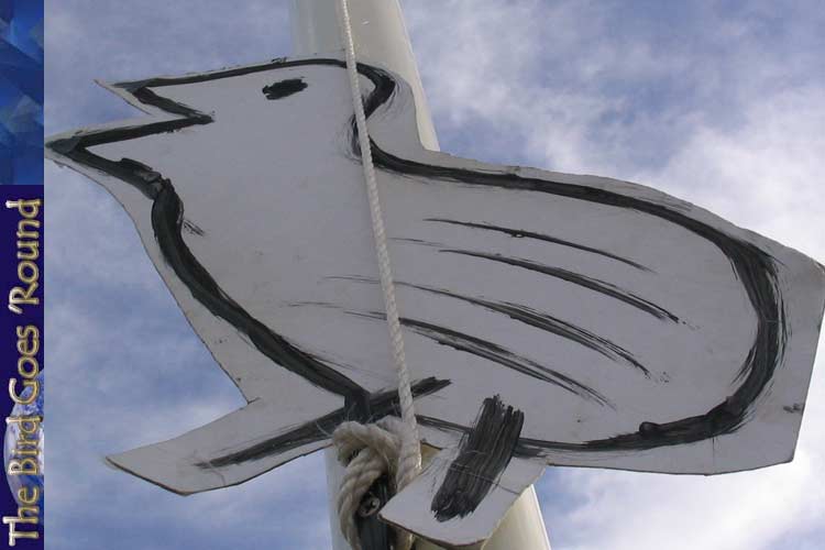 I know it's an offence to fly to flags on the one post (as it might be read that the flag higher is seen as better than the bottom flag), but is that necessarily the case with the Nightingale? Either way it doesn't really matter.the bird featured a positioning on the flag pole's base anyway.