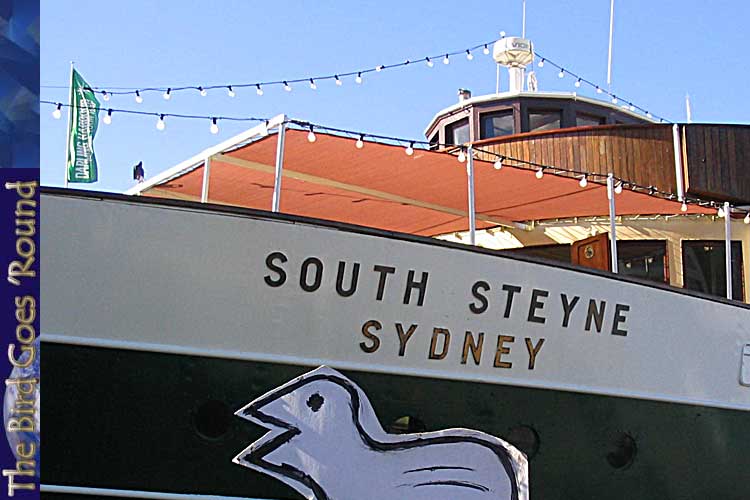 A retired Sydney harbour ferry that has been converted into a floating restaurant. No doubt to become a famous land-er, seamark for the Nightingale to be a part of.